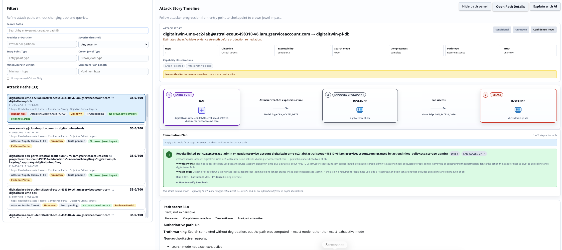 Attack Path Prioritization view